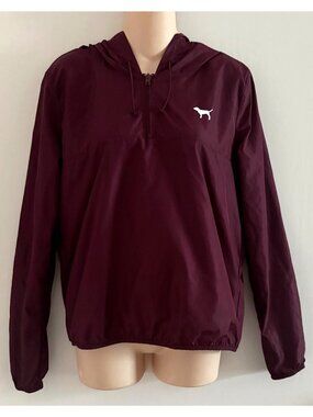 Victoria's Secret PINK Maroon Windbreaker Jacket XS-S 1/4 Zip Hooded Lightweight